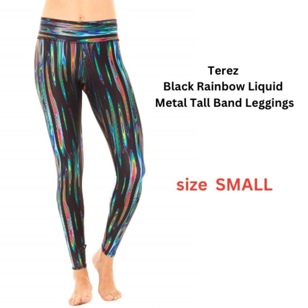 Terez - Black Rainbow Liquid Metal Tall Band Leggings - SIZE SMALL